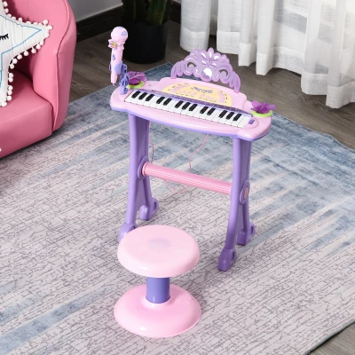 HOMCOM 32 Keys Kids Mini Electronic Keyboard Musical Instrument Educational Game Toy Children Grand Piano Stool Micropho