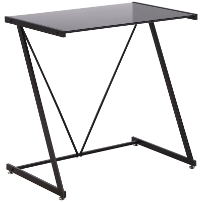 HOMCOM Escritorio Mesa de Ordenador 80x50x75 cm con Encimera de Vidrio Templado y Patas de Metal Carga 80 kg Estilo Moderno para Oficina Estudio Dormitorio Negro