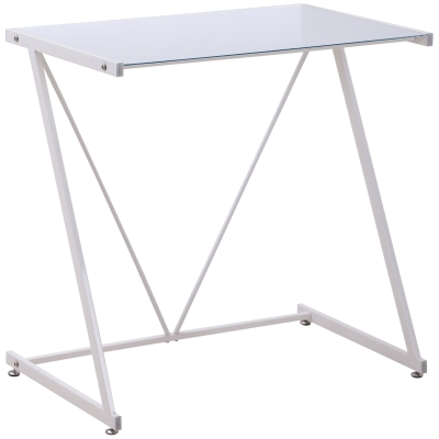 HOMCOM Escritorio Mesa de Ordenador 80x50x75 cm con Encimera de Vidrio Templado y Patas de Metal Carga 80 kg Estilo Moderno para Oficina Estudio Dormitorio Blanco