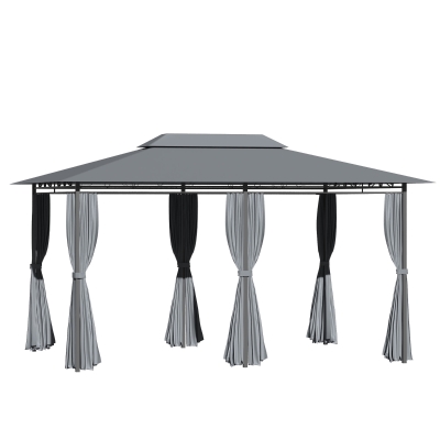 Outsunny Tonnelle barnum pavillon de jardin style colonial double toit toiles latérales amovibles 3L x 4l x 2,65H m gris
