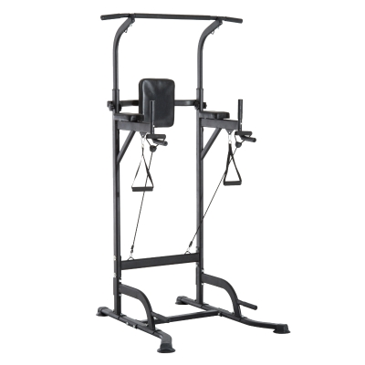 HOMCOM Power Tower Máquina de Musculación Multiestación 5 en 1 Ejercicios Dip Pull-up Flexiones y Abdominales 129x98x172-224cm Carga 120kg