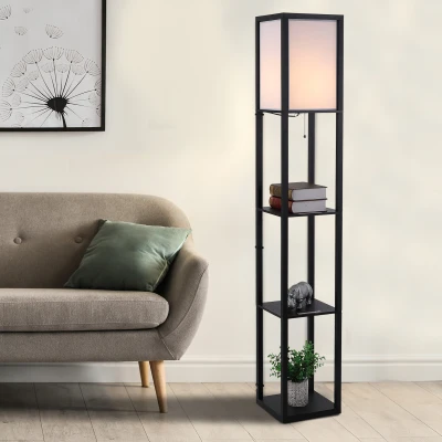 Lampa stojąca z półkami oświetlenie wewnętrzne e27 do 40w drewno czarna 26 x 26 x 160 cm HOMCOM®