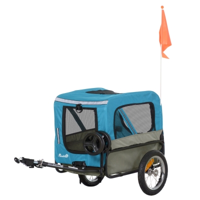 PawHut Remolque de Bicicleta para Perros 2 en 1 Carrito para Perros de Acero con Cinturón de Seguridad Mango de Empuje Extraíble Bandera y Reflectores 129x55,5x92 cm