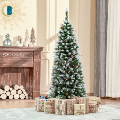 HOMCOM Árvore de Natal Artificial 150cm com 408 Ramos 28 Bagas 24 Pinhas Folhas de PVC e Suporte Metálico para Interiores Verde
