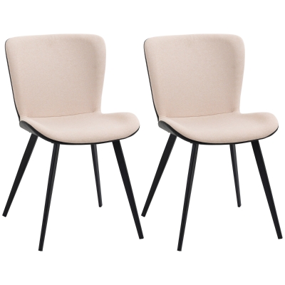 HOMCOM Conjunto de 2 Cadeiras de Sala de Jantar Estofadas em PU e Pés de Aço Carga Máxima 150kg 47,5x58x79,5cm Rosa Claro