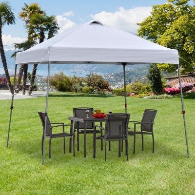 Outsunny Tenda Dobrável 3x3 Portátil de Jardim com Bolsa de Transporte com Rodas Aço para Exterior Festas Campismo Branco