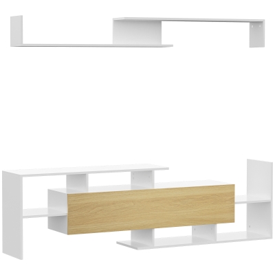HOMCOM Ensemble meuble TV avec banc et étagère murale style contemporain 153,6H cm - blanc