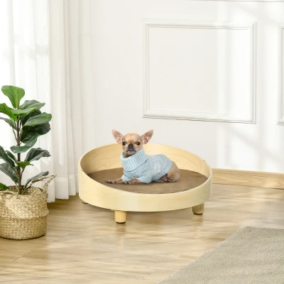 PawHut verhoogd hondenbed met kussen Rond huisdierbed voor kleine honden Naturel
