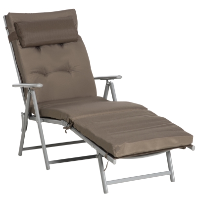 Outsunny opklapbaar ligbed met kussens tuin metaal stof bruin