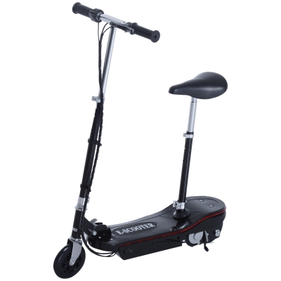 HOMCOM Patinete Eléctrico Plegable para Niños y Adolescentes de +7 Años Scooter con Luz LED Manillar Ajustable en Altura y Asiento Opcional Velocidad Max. de 10 km/h Carga 70 kg 76x38x80-96 cm Negro
