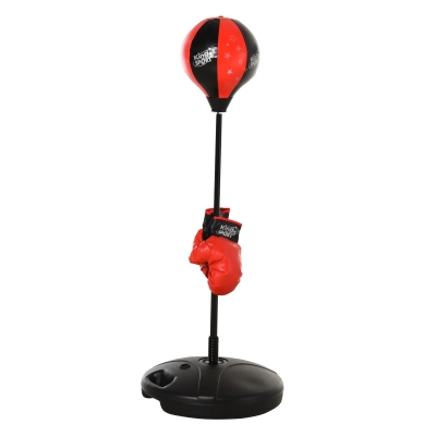 HOMCOM Kinder Boxstand, Boxsack,Punchingball Set mit Boxhandschuhe, Boxset für Kinder, höhenverstellbar Reaktionstraining, Schwarz+Rot, 38 x 38 x 78-120 cm
