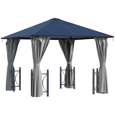 Outsunny Pavillon, Gartenpavillon, Partyzelt mit Seitenteilen, PC Dach, Alu, Schwarz, 300 x 300 x 263 cm