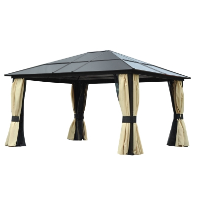Outsunny Luxus Pavillon Gartenpavillon Alu Partyzelt Gartenzelt mit lichtdurchlässigem PC Dach 430 x 360 x 280 cm