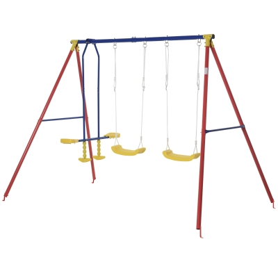 Outsunny Kinderschaukel Gartenschaukel Schaukelgerüst 2 Schaukeln mit Wippe Schaukel outdoor mit höhenverstellbarem Gestell Schaukelgestell outdoor 3-8 Jahre 290 x 180 x 196 cm