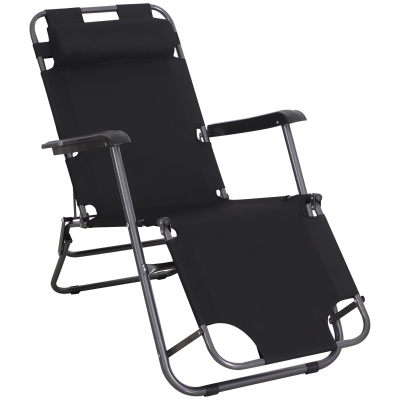 Outsunny Sonnenliege mit Kissen, Klappbare Strandliege, 2-Stufige Gartenliege , 2-in-1 Relaxliege, Metall + Oxfordstoff, Schwarz 118 x 60 x 80 cm