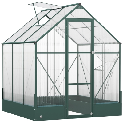 Outsunny Gewächshaus für den Garten, vielseitig nutzbar als Treibhaus, Tomatenhaus, Frühbeet und Pflanzenhaus, 4 mm PC Sonnenschutzplatte, Aluminium, Transparent+Grün, 190x190x220 cm