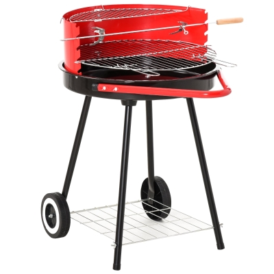 Outsunny Parilla Barbacoa de Carbón con Rejilla a Diferentes Alturas Parilla de Calentamiento con Estante Redondo 51x70x75,5 cm Rojo y Negro