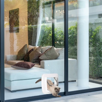 PawHut Katzenklappe Magnetische Katzentür mit 4 Verschluss-Optionen, Hundeklappe Haustierklappe für Katzen und kleine Hunde,