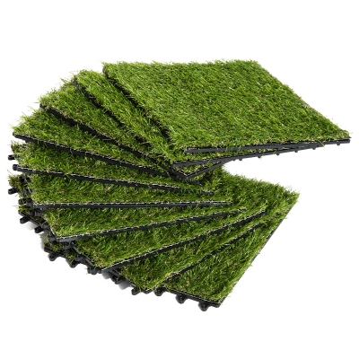 Outsunny Terrassenfliesen Set Kunstrasen Grasmatte Bodenfliese 10 Stücke, 25mm, 30x30cm, Grün