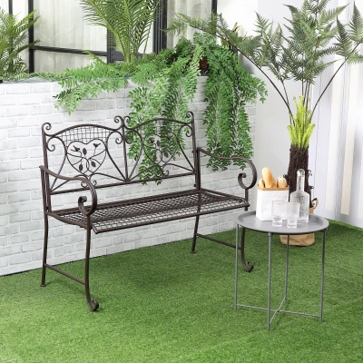 Ławka ogrodowa dla dwojga w stylu antycznym Metal Coffee 114 x 53,5 x 91 cm Outsunny