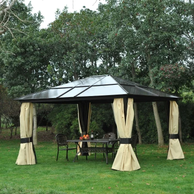 Outsunny Luxe tuinpaviljoen paviljoen tuintent partytent aluminium polycarbonaat 4,2x3,6m