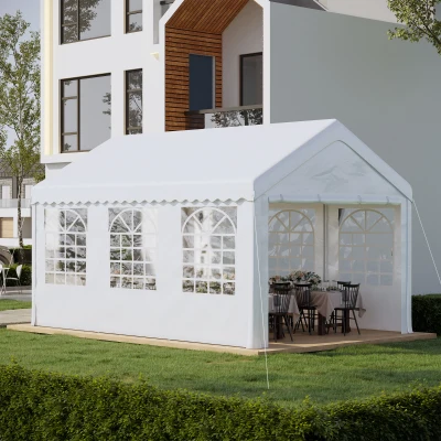 Outsunny Tenda para Festas 6x4x2,8m Tenda de Jardim com 4 Paredes Laterais Aço e Poliéster Branco