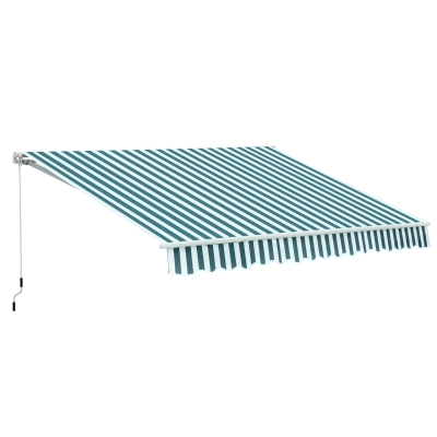 Outsunny Markise Gelenkarmmarkise Sonnenschutz mit Handkurbel 3,5x2,5m Grün+Weiß Alu+Polyester