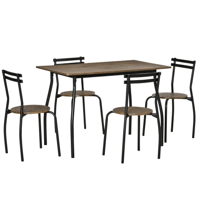 HOMCOM Set Tavolo e Sedie con 1 Tavolo Rettangolare e 4 Sedie in Acciaio e MDF per Cucina, Sala da Pranzo e Spazi Limitati, Marrone Noce e Nero