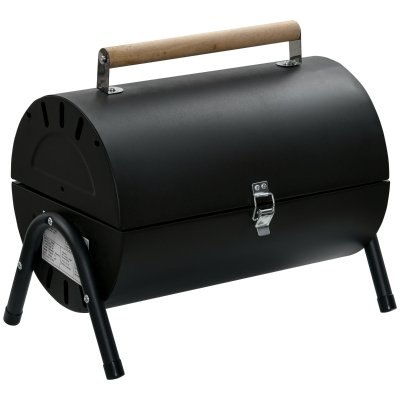 Outsunny Churrasqueira portátil a carvão com 2 grelhadores puxador e fechadura para Picnic Camping 42x26x42 cm Preto