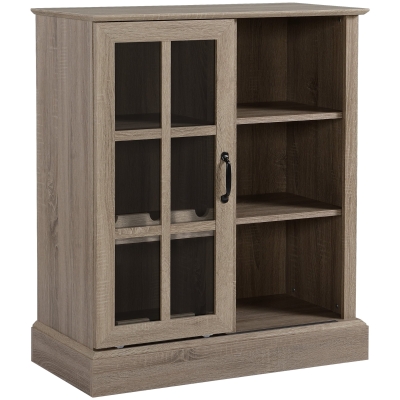 HOMCOM Aparador de Cocina Moderno con Puerta de Vidrio Soporte para 6 Copas y Botellero 79x39x92 cm Café