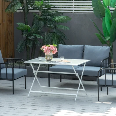 Outsunny klaptafel tuintafel met parasolgat klaptafel metaal glas wit