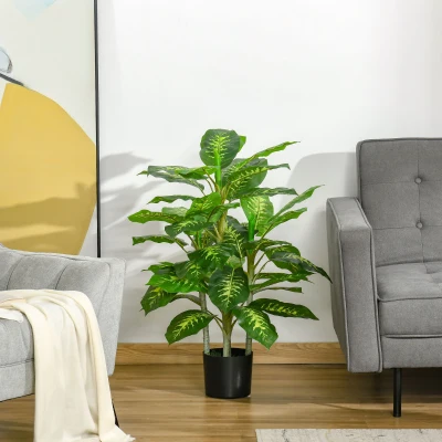 HOMCOM Planta Artificial Aglaonema Planta Sintética de 95cm com 42 Folhas e Vaso de Cimento Decoração para Casa e Exterior Verde