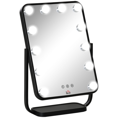 HOMCOM Schminkspiegel mit 12 LED-Lichtern Metall Schwarz