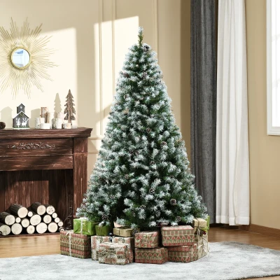 HOMCOM Árvore de Natal Artificial 180cm com 800 Ramos e 61 Pinhas Folhas de PVC com Efeito Neve Base Dobrável  Verde