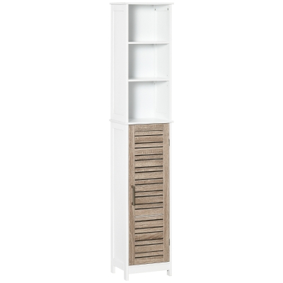 kleankin Badezimmer Hochschrank Freistehender Badezimmerschrank mit 3 offenen Regalen Schrank verstellbarem Regal Stauraum Weiß 34 x 26 x 172 cm