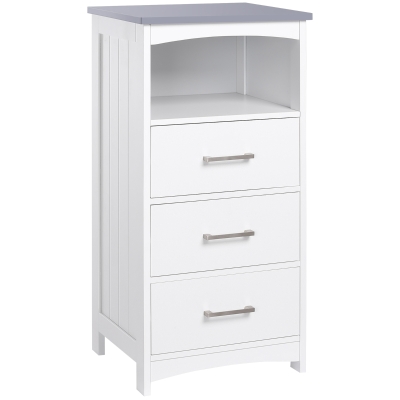 kleankin Badezimmerschrank Badschrank Badkommode mit 3 Schubladen und offenem Fach Badschrank schmal Modern Weiß 40 x 33 x 80 cm