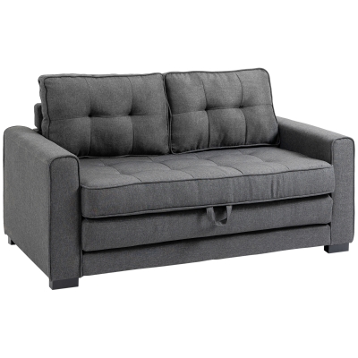 HOMCOM Schlafsofa Klappsofa 2-Sitzer Stoffsofa Bettsofa Sofa mit Schlaffunktion Sofagarnitur Leinen-Touch Gummiholz Blau 147,5 x 75 x 85 cm