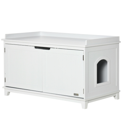 PawHut Katzenschrank für Katzentoilette Katzenklo Katzenhaus Katzenkommode Katzenhöhle mit Trennwand Schrank MDF Weiß 95,4 x 54 x 57,5 cm