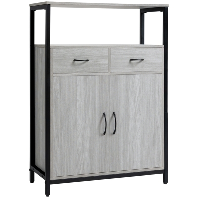 HOMCOM Armario de Salón con 2 Puertas 2 Cajones y Estante Ajustable Mueble Auxiliar de Estilo Moderno 64x34x90 cm Gris