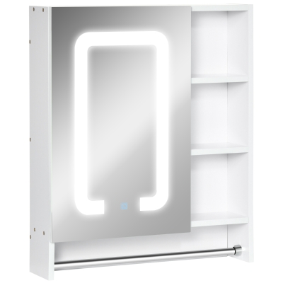 kleankin Spiegelschrank Badschrank mit LED-Beleuchtung Touch-Steuerung Handtuchhalter Weiß 60 x 15 x 69cm