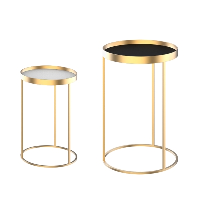 HOMCOM Set 2 Tavolini da Salotto Impilabili con Bordo Alto in Metallo e MDF Φ30/39x63cm Oro