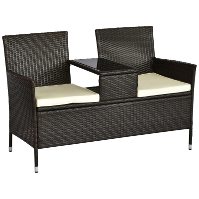 Outsunny kanapa ogrodowa z technorattanu sofa ogrodowa ze stołem 2-osobowa stal brązowy