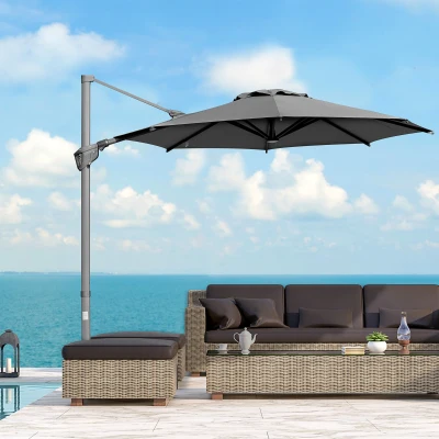 Outsunny parasol Ø300 cm, parasol korbowy, parasol na wsporniku, regulowany kąt, szary
