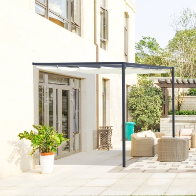 Outsunny pergola 3 x 3 m z dachem z tkaniny odporna na warunki pogodowe naścienna poliester kremowy