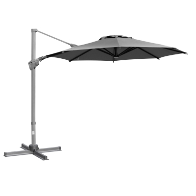 Outsunny parasol Ø300 cm, parasol korbowy, parasol na wsporniku, regulowany kąt, szary