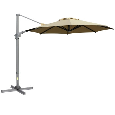 Outsunny parasol Ø300 cm, parasol z korbką, parasol na wsporniku, regulowany kąt, kolor khaki