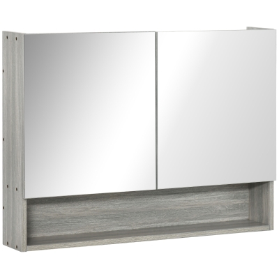 kleankin Spiegelschrank Badschrank mit zwei Türen und Ablage wasserfest Grau 80 x 15 x 60cm