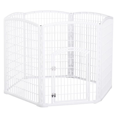 PawHut Luxe parc enclos modulable 6 panneaux + 1 porte verrouillable pour chiens lapins rongeurs petits animaux intérieur et extérieur 65 x1.7 x 95 cm plastique PP blanc
