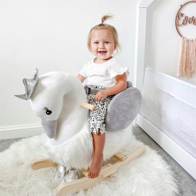 Homcom Dondolo Giocattolo a Forma di Cigno Bianco e Grigio per Bambini 18-36 Mesi