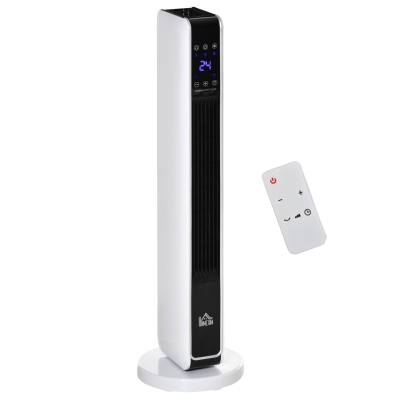 HOMCOM Heizgerät Heizlüfter 2200W Elektroheizer Keramik Heizturm mit Fernbedienung 8-Stunden-Timer Oszillation Heizer Heizung ABS PA Weiß+Schwarz 21 x 21 x 73 cm